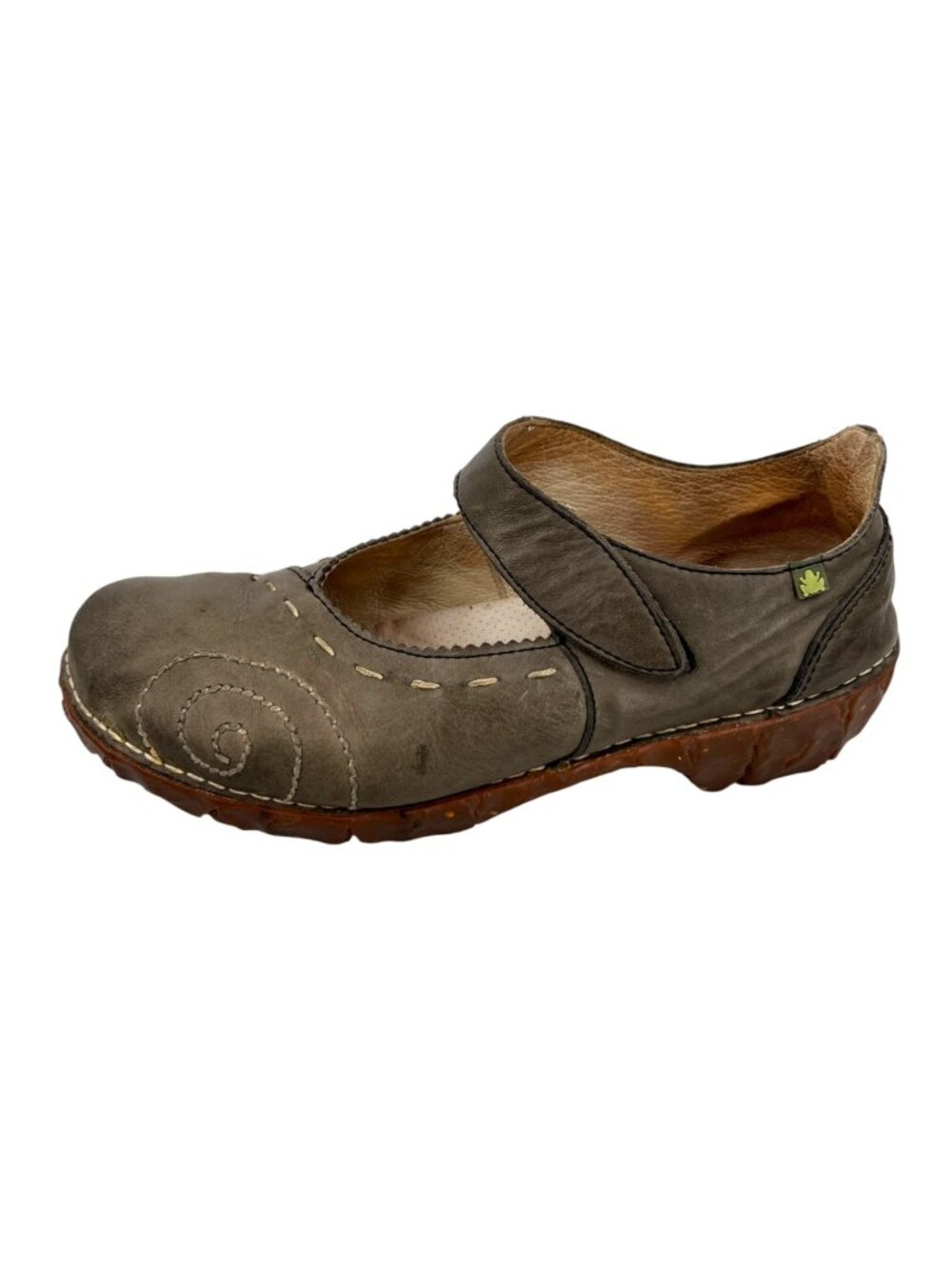 El Naturalista Olive Leather Mary Jane Shoes Spiral Stitch Rubber Sole Size 10
